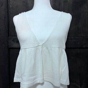 Deep Double V-Neck Waffle Knit Crop Tank
